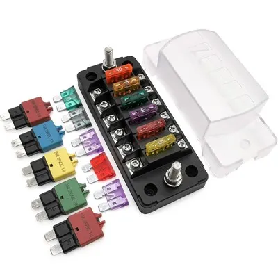6 Way 6 Circuit Fuse Block ATO ATC E39 Lam Fuse Holder Box ak Negatif Otobis ki enpèmeyab pou Motorhome Machin Kamyon Bato Marin RV